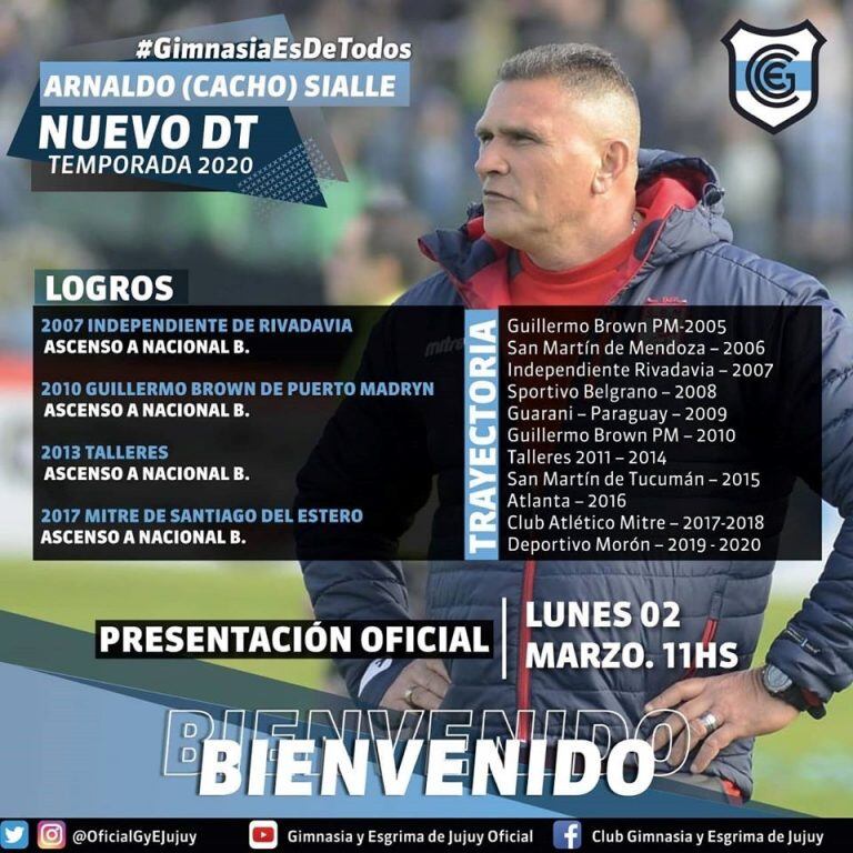 Infografía con la que el club dio la bienvenida al nuevo entrenador de su equipo profesional.