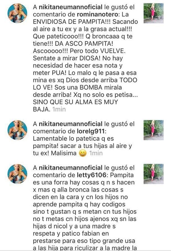 Nicole Neumann, molesta con Pampita por haber sacado al aire a sus tres hijas.