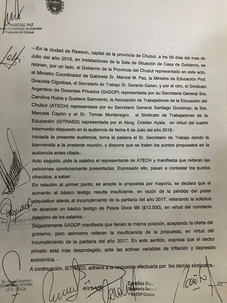 El acta refleja el acuerdo y se reunifican las clases luego de las vacaciones.