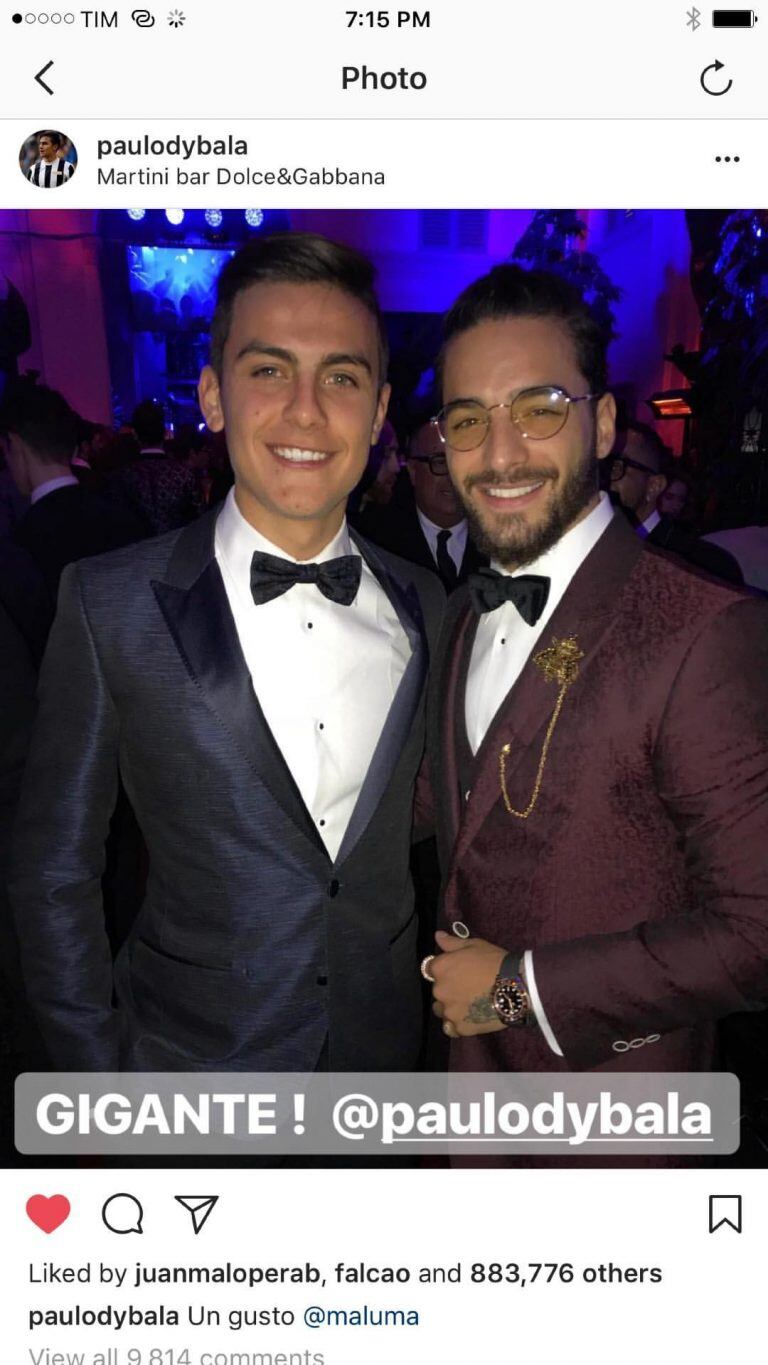 Maluma agradece a Dybala.