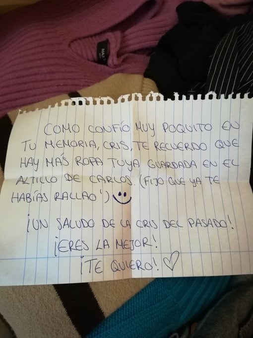 Mensaje que se dejó la mujer para ella misma.