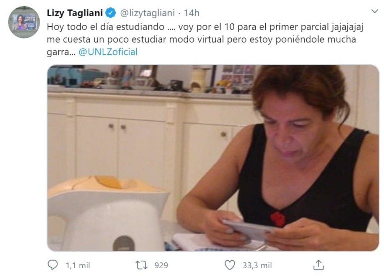 Lizy Tagliani empezó a estudiar Abogacía (Foto: captura Twitter)