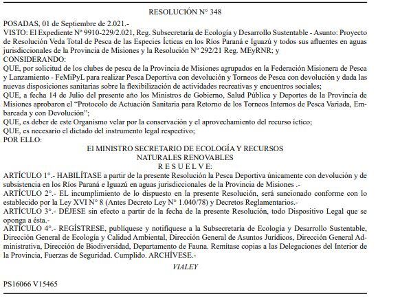 Nuevamente queda habilitada la pesca con devolución en Misiones.