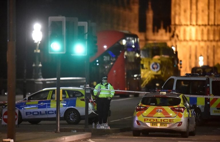 A police officer works at the scene after an attack on Westminster Bridge in London, Britain, March 22, 2017. REUTERS/Hannah McKay