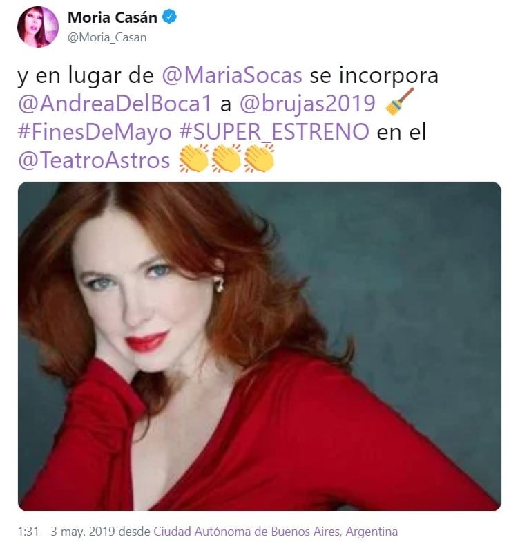 El mensaje de Moria Casán (Twitter)