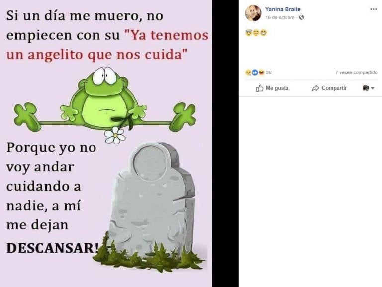 El mensaje que Yanina compartió en Facebook el 16 de octubre. Fuente: Facebook.