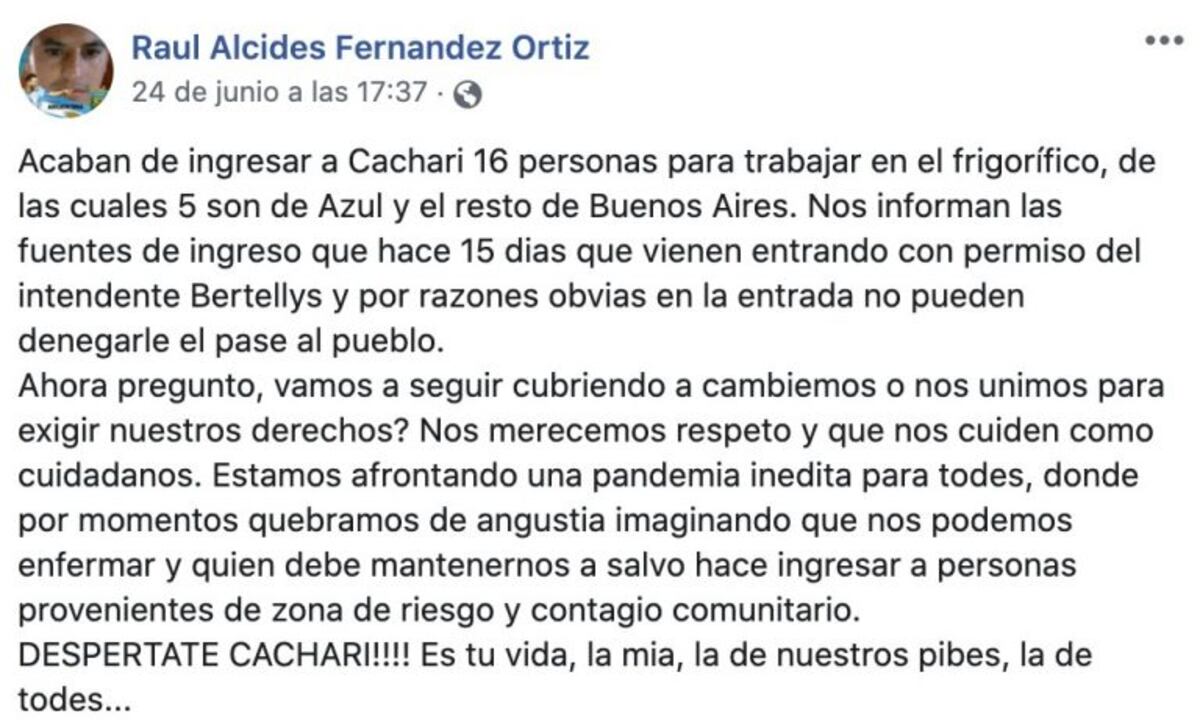 Coronavirus: causa judicial a un azuleño que publicó una noticia falsa en Facebook