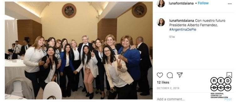 Publicación original de la imagen, con fecha del 2 de octubre de 2019, en la cuenta de Instagram de la ex diputada provincial Daiana Luna Font.