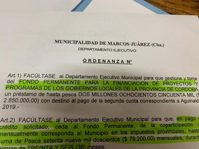 Ordenanza de Crédito para Aguinaldos, Marcos Juárez