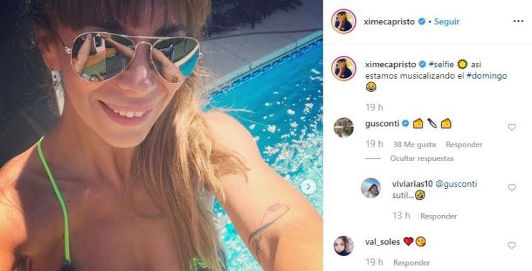 El comentario de Gustavo Conti en la foto de Ximena Capristo (Instagram)