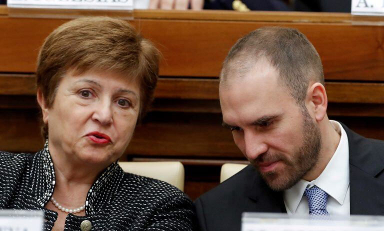 FILE PHOTO: IMF Managing Director Kristalina Georgieva and Argentina's Economy Minister Martin Guzman attend a conference hosted by the Vatican on economic solidarity, at the Vatican, February 5, 2020. REUTERS/Remo Casilli/File Photo