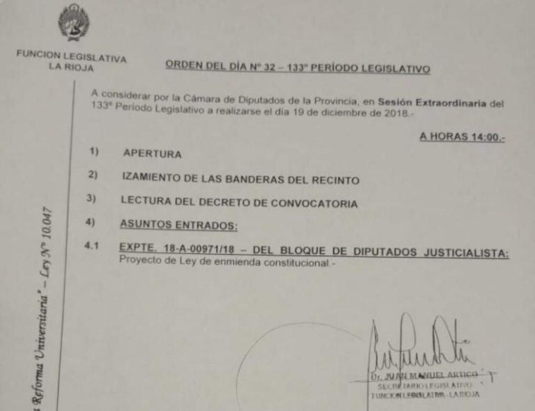 Este miercoles habrá sesión extraordinaria para tratar la enmienda constitucional