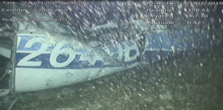 Los restos de la avioneta en la que viajaba Emiliano Sala.