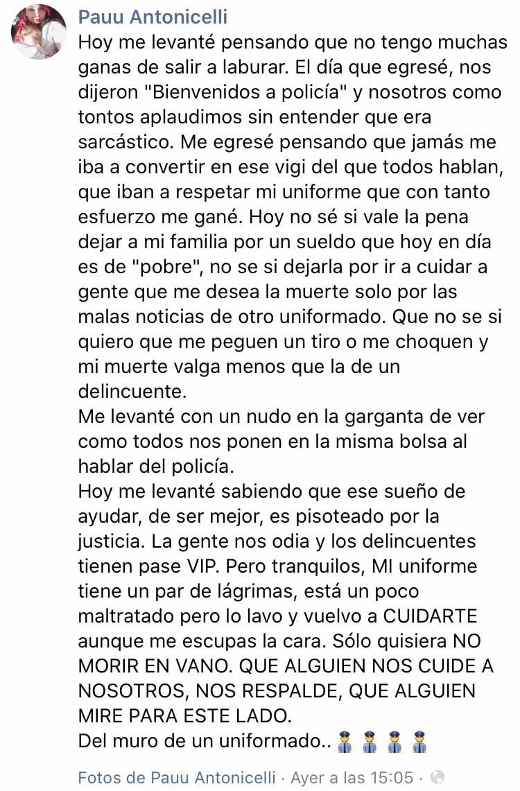 Descargo de agente de Policía (Captura/Facebook)