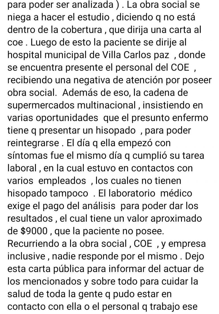 La continuación del mensaje difundido en grupos de Facebook por Javier Gil. (Foto: captura de pantalla).