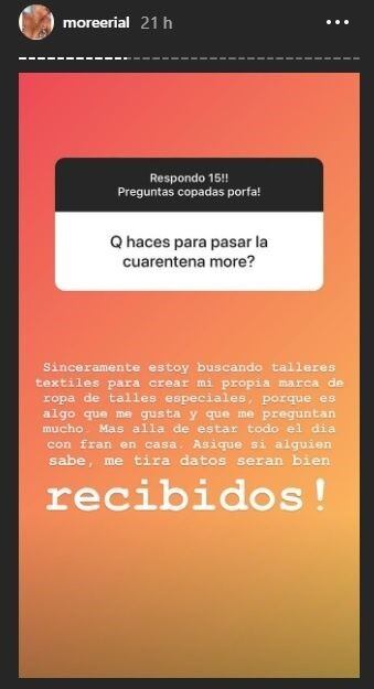 More Rial aprovechó la cuarentena para responder preguntas. (Instagram/@moreerial)