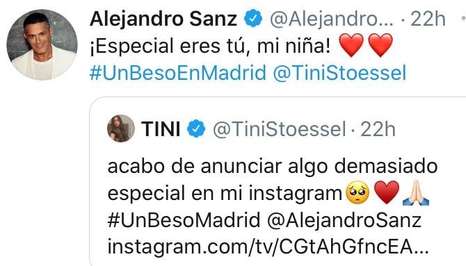 Tuit de Alejandro Sanz para Tini.