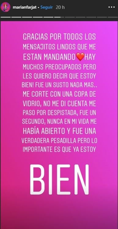 El mensaje de Marian Farjat a sus seguidores. (Instagram/@marianfarjat)