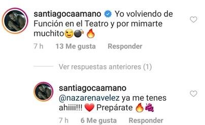 La respuesta de Santiago Caamaño a Nazarena Vélez. (Instagram)