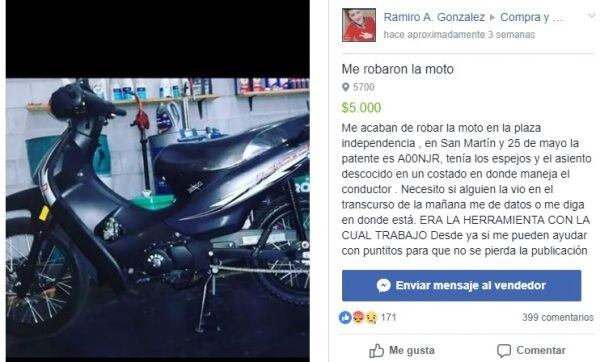 Moto robada el 19 de septiembre.