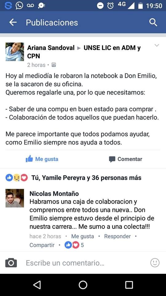 Una de las publicaciones que comenzó con la movida solidaria para ayudar a Don Emilio.