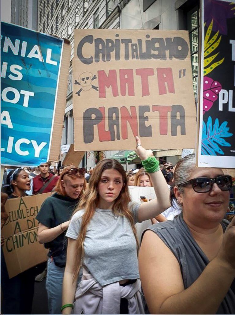 Chiara Sacchi durante la marcha en Nueva York (Gentileza)