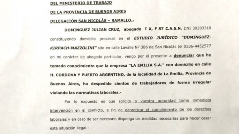 Parte del documento presentado ante el Ministerio. (El Informante)