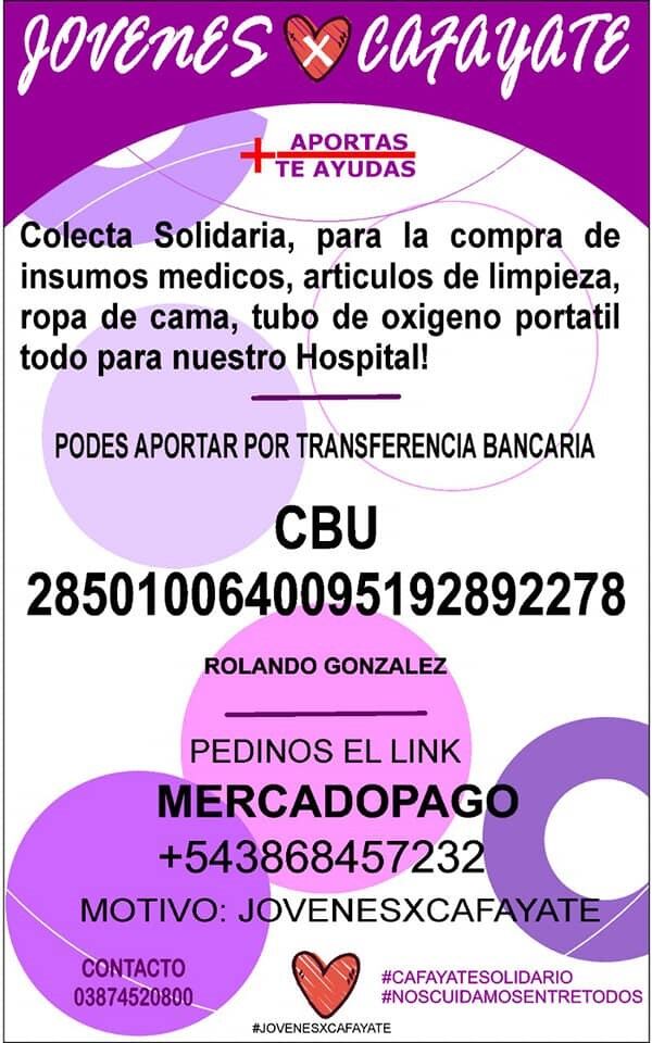 Jóvenes por Cafayate: este miércoles habrá una colecta solidaria para el hospital (Facebook Radio Impacto 98.5 Cafayate)