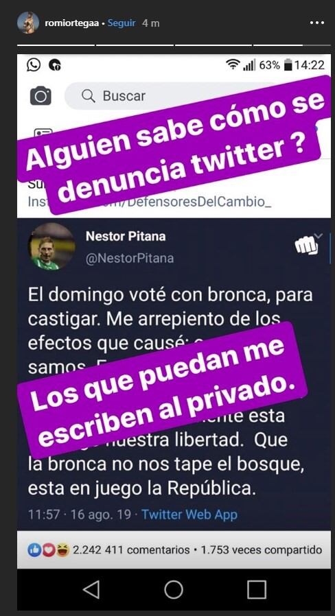 Es falso el tuit de Pitana en donde señala que votó con bronca contra el Gobierno. (Reverso)