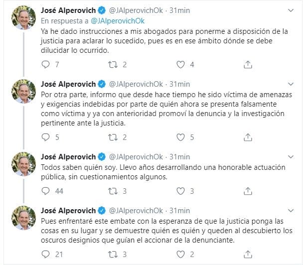 La respuesta de José Alperovich en Tuitter. (@JAlperovichOK)