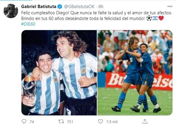 Gabriel Batistuta. (Twitter)