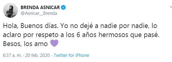 Brenda Asnicar confirmó su separación y alimentó los rumores de romance con Duki