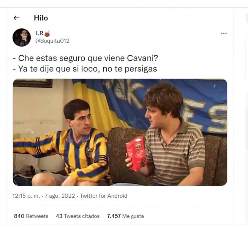 Los memes en redes sociales sobre el NO de Cavani a Boca. (Captura de imagen)