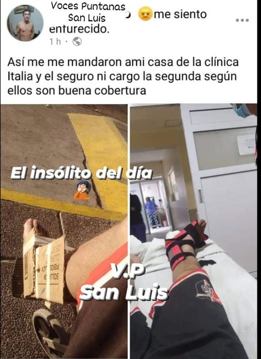 Se lesionó y le hicieron una bota de cartón y cintas.