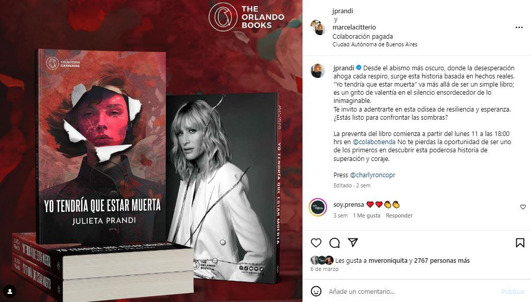 Julieta Prandi lanzó su libro: una novela inspirada en su tormentosa relación con su ex marido