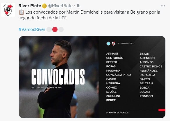 La lista de concentrados de River para visitar a Belgrano.