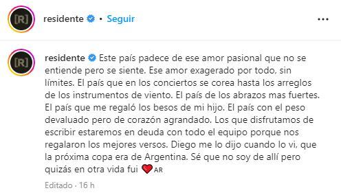 Residente reveló la frase que le dijo Diego Maradona antes de morir sobre Argentina en el Mundial Qatar 2022