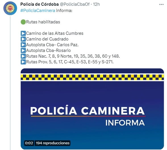 La Policía Caminera y el estado de las rutas en Córdoba.