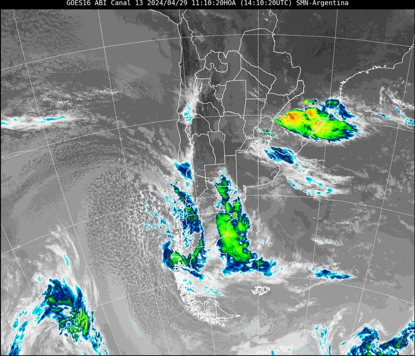 Imagen satelital de Argentina correspondiente al lunes 29 de abril de 2024.