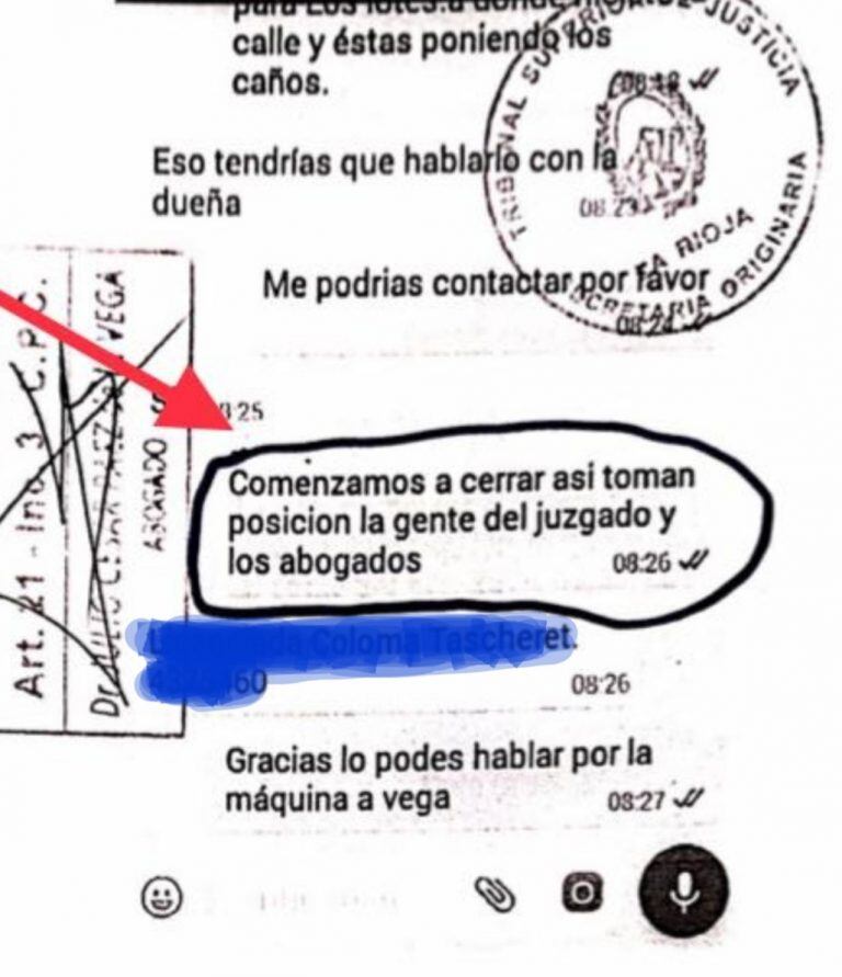 Charla de whatsapp: documentos apócrifos por los que logró una enorme resonancia mediática y judicial, dijo que debía “entregarles unos lotes al juez