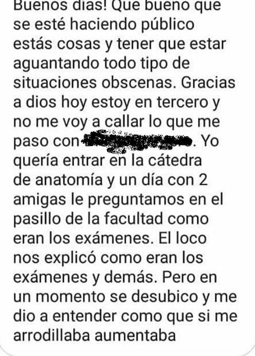 Las denuncias de acoso a docentes de Medicina se acumularon en las últimas horas desde las redes sociales. (Instagram @cuentalofcm)