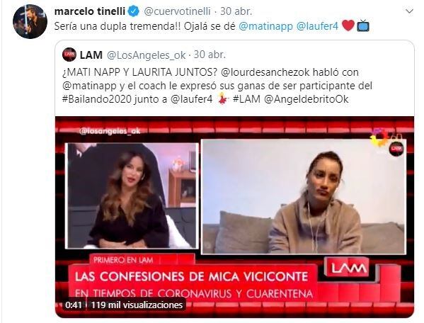 Luego de que el coreógrafo Matías Napp anunciara que quiere integrar el certamen de Showmatch como participante y no como coach, y de compañera a Laurita, Tinelli dio el visto bueno a la pareja.