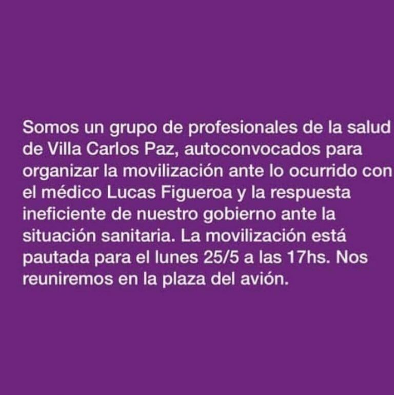 Convocatoria a una caravana de autos desde la Plaza del Avión.