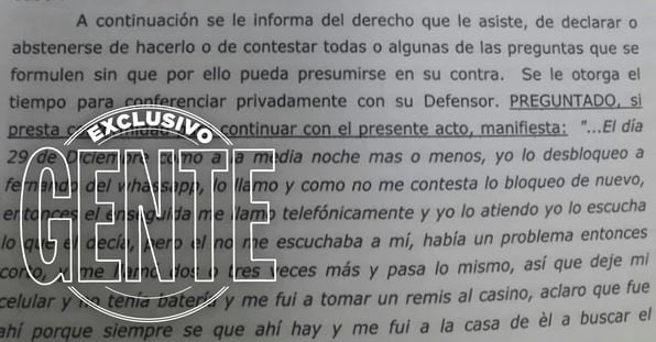 Documento de la declaración de Nahir Galarza