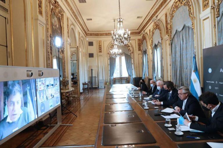 Alberto Fernández en videoconferencia con gobernadores