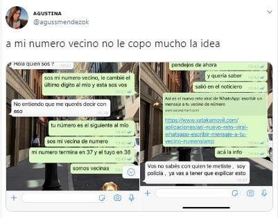 Los usuarios de argentina se sumaron a la tendencia del "Vecino de número" en Twitter (Foto: Captura de Twitter)