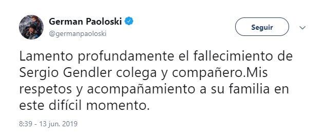 El mensaje de Germán Paolosky por la muerte de Sergio Gendler (Foto: captura Twitter)