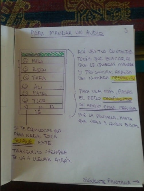 El tierno tutorial que una nieta le hizo a su abuela para que mande audios de WhatsApp. (Twitter)