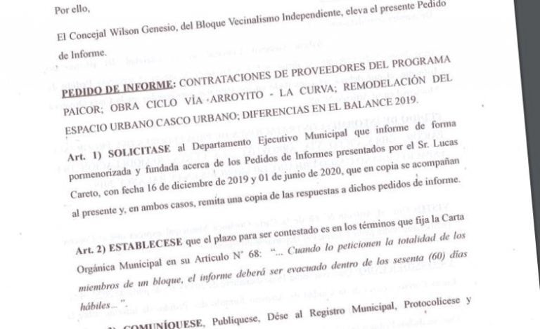 Pedido de Informes Arroyito por diferencias en el Balance 2019