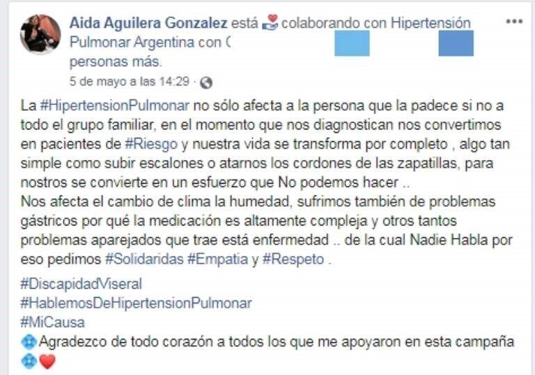 Aída González tenía una larga lucha contra la hipertensión pulmonar.